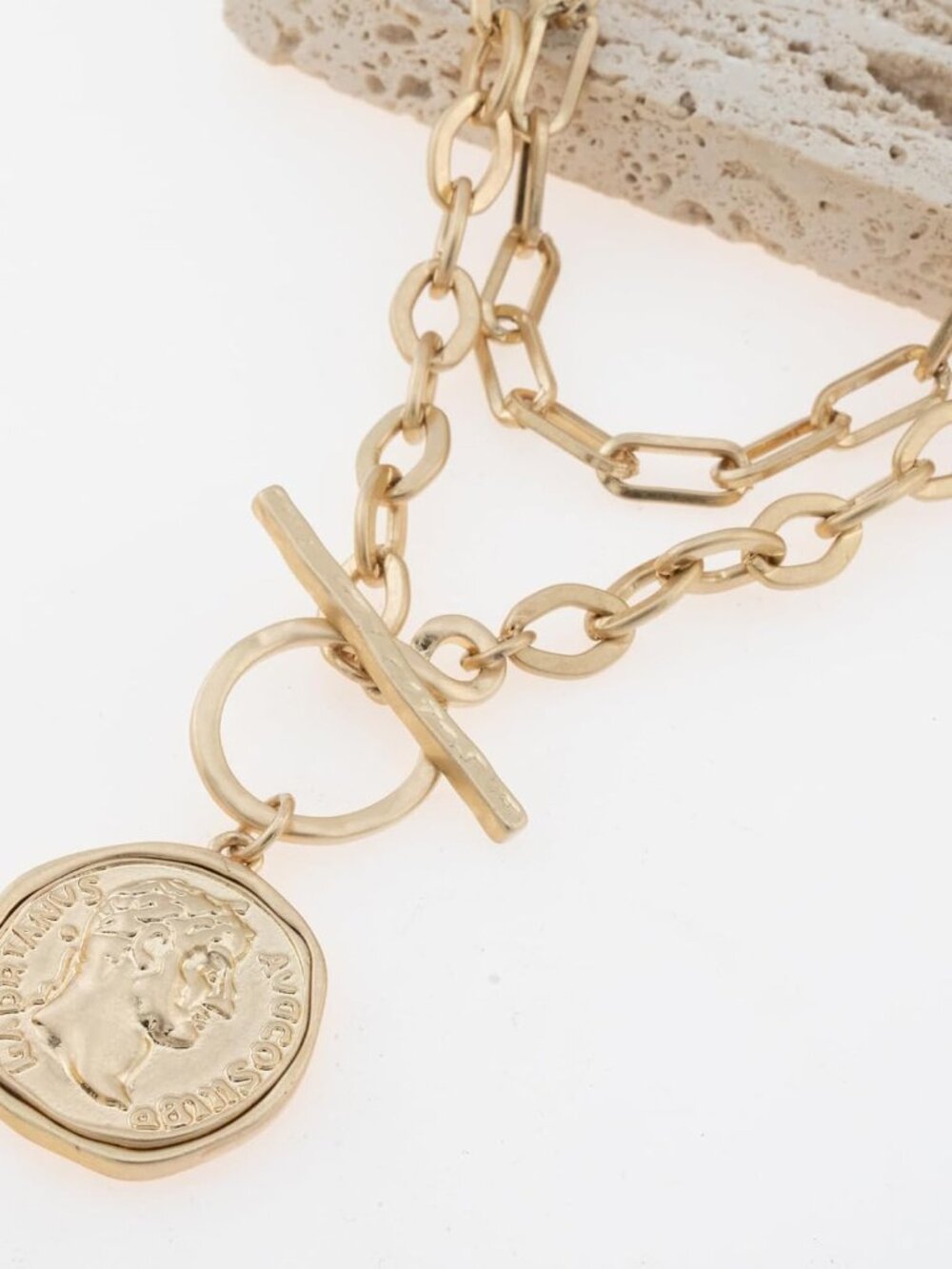 Chunky Coin Antique Gold Plated Thick Link Chain Layered Pendant Necklace for Wo - Picture 6 of 7